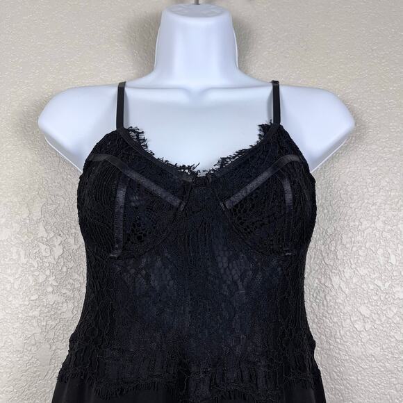 Bardot Jumpsuit Womens XXS Black Corset Wide Leg Sweetheart Lace Mesh Whimsigoth - Picture 3 of 9